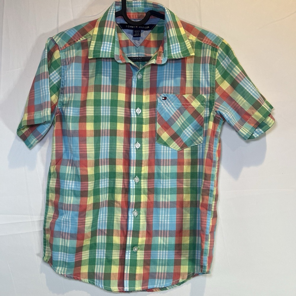 Tommy Hilfiger Plaid Island Youth Medium (12/14) Short Sleeve Preppy Casual